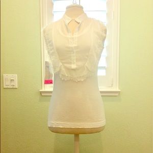 Pretty Tuxedo T-Shirt with Fringed Lace Trim